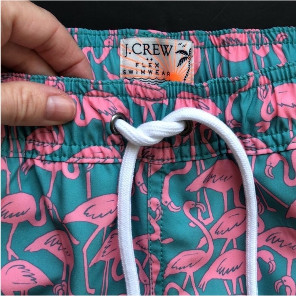 J. Crew Pink Flamingo Print Blue Swim Trunks - Picture 5 of 5